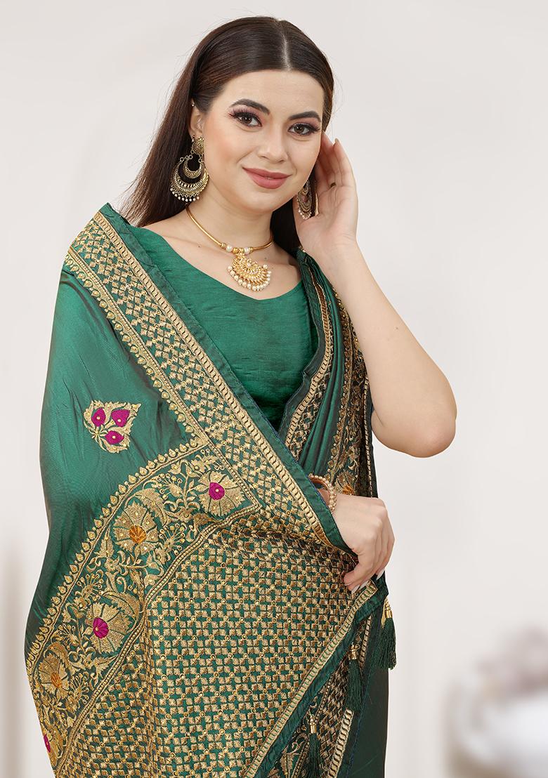 Rama Embroidered Silk Saree Set - Indya