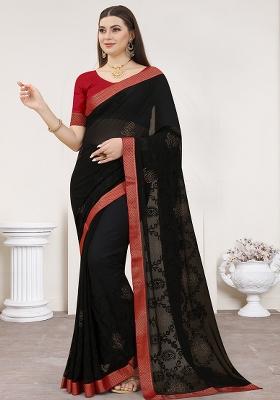 Black Embroidered Georgette Saree Set