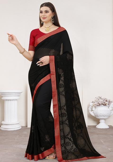 Black Embroidered Georgette Saree Set