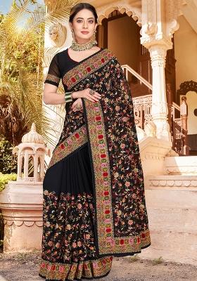 Black Embroidered Georgette Saree Set