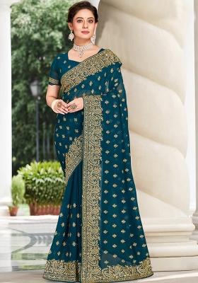 Morpeach Embroidered Georgette Saree Set