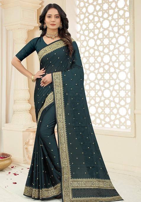 Morpeach Embroidered Silk Saree Set