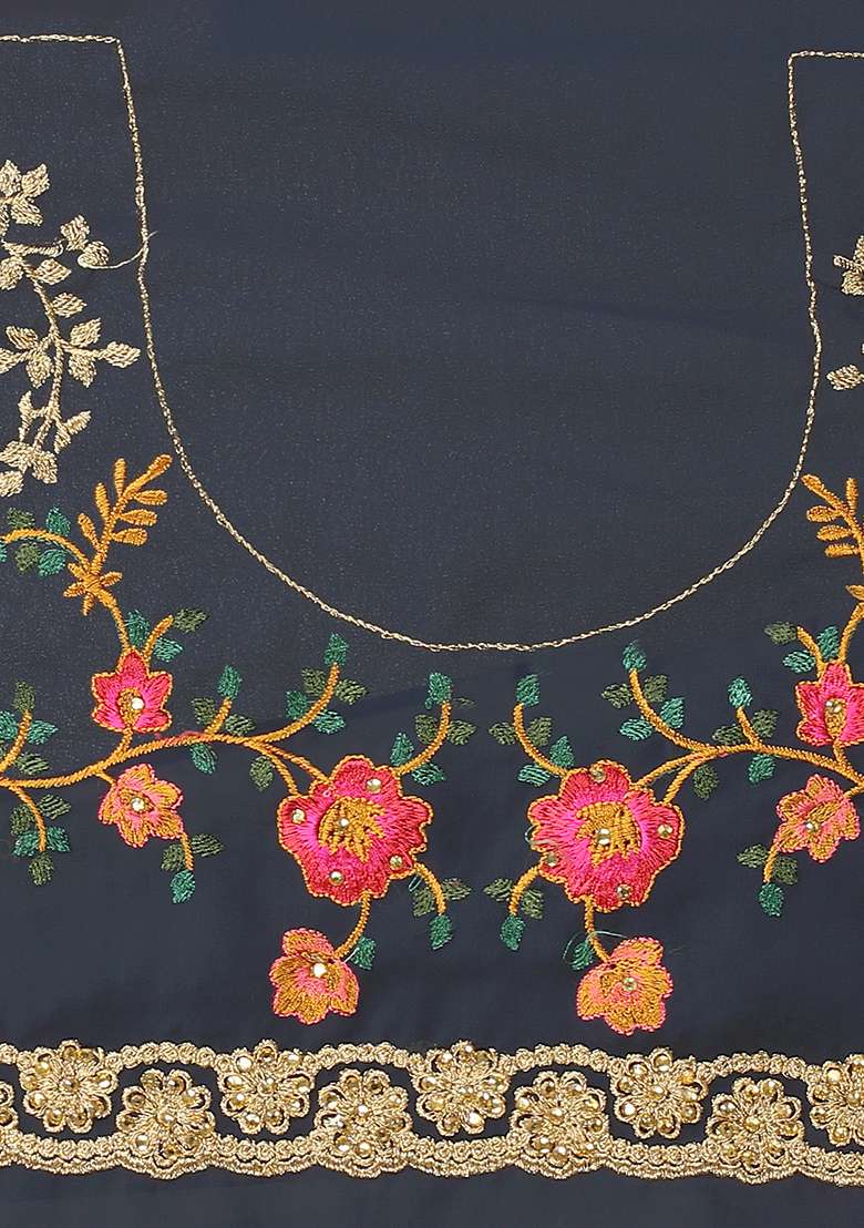 Grey Embroidered Georgette Saree Set for Diwali and Festive Wear - Indya