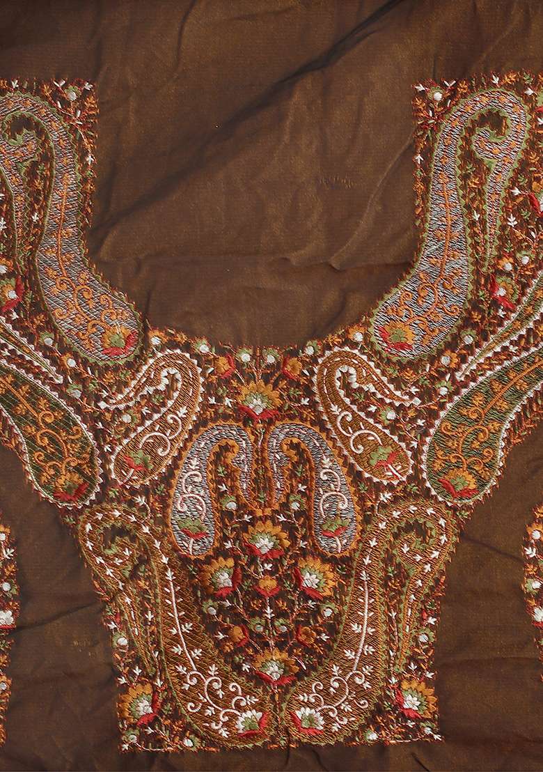 Wine Embroidered Silk Blend Saree Set for Diwali and Festive Wear - Indya