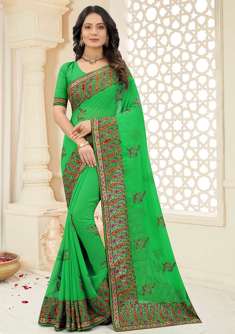 Perrot Embroidered Georgette Saree Set for Diwali and Festive Wear - Indya