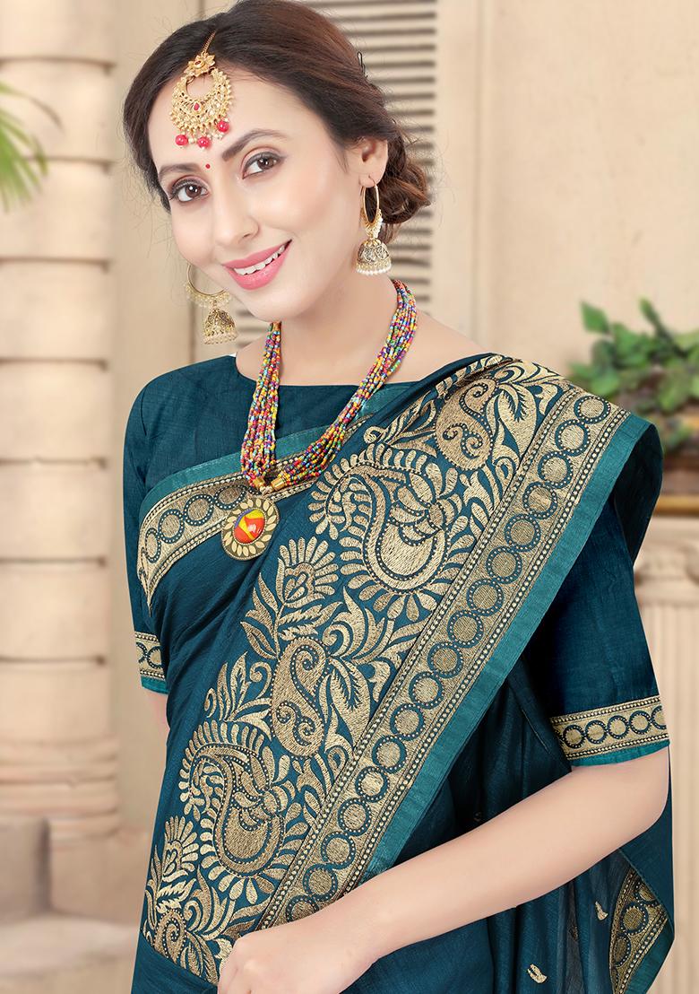 Morpeach Embroidered Silk Saree Set - Indya