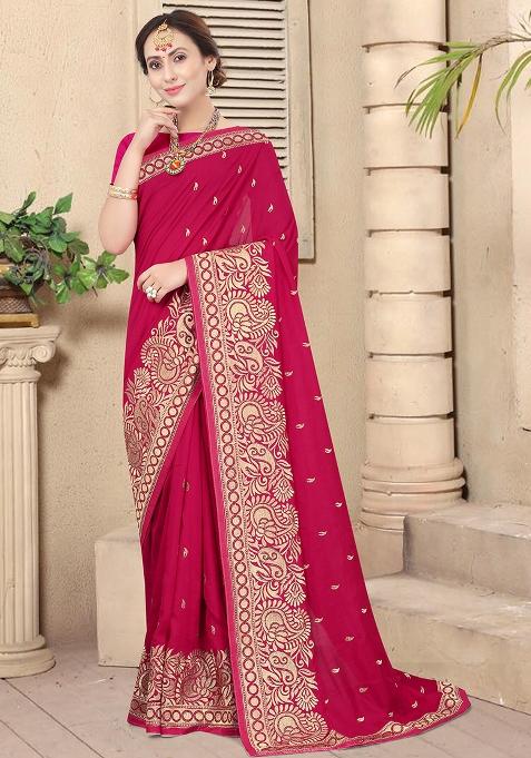 Rani Embroidered Silk Saree Set