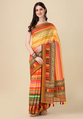 Multicolor Printed Blended Saree Set