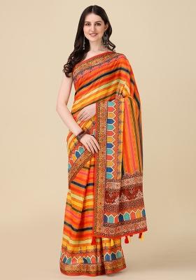 Multicolor Printed Blended Saree Set