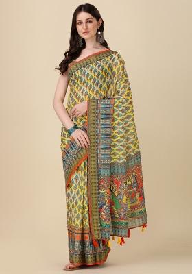 Multicolor Printed Blended Saree Set