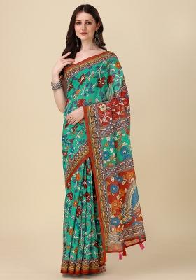 Multicolor Printed Blended Saree Set