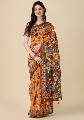 Multicolor Printed Blended Saree Set