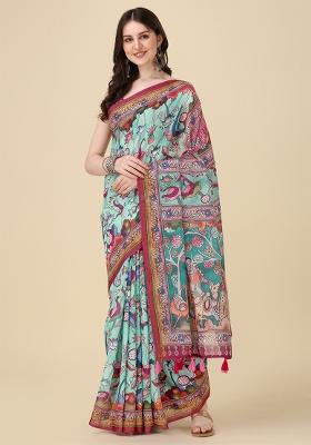 Multicolor Printed Blended Saree Set