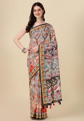 Multicolor Printed Blended Saree Set