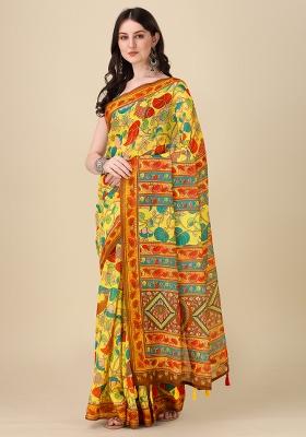 Multicolor Printed Blended Saree Set