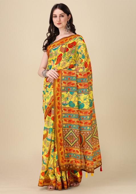 Multicolor Printed Blended Saree Set