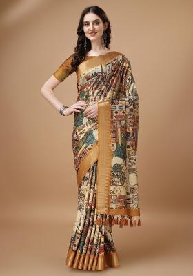 Multicolor Printed Silk Saree Set