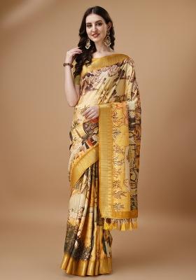 Multicolor Printed Silk Saree Set