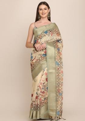 Multicolor Printed Blended Saree Set