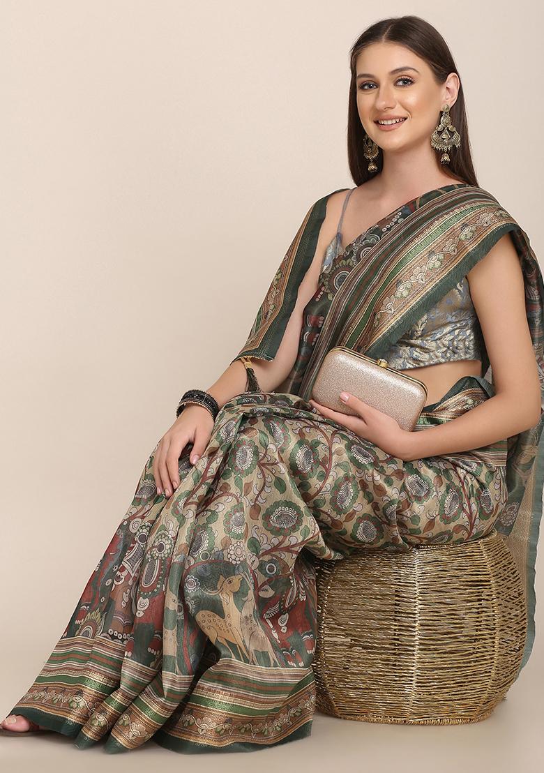 Multicolor Printed Blended Saree Set - Indya