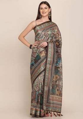 Multicolor Printed Blended Saree Set