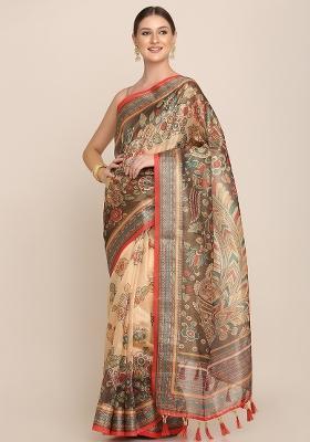 Multicolor Printed Blended Saree Set