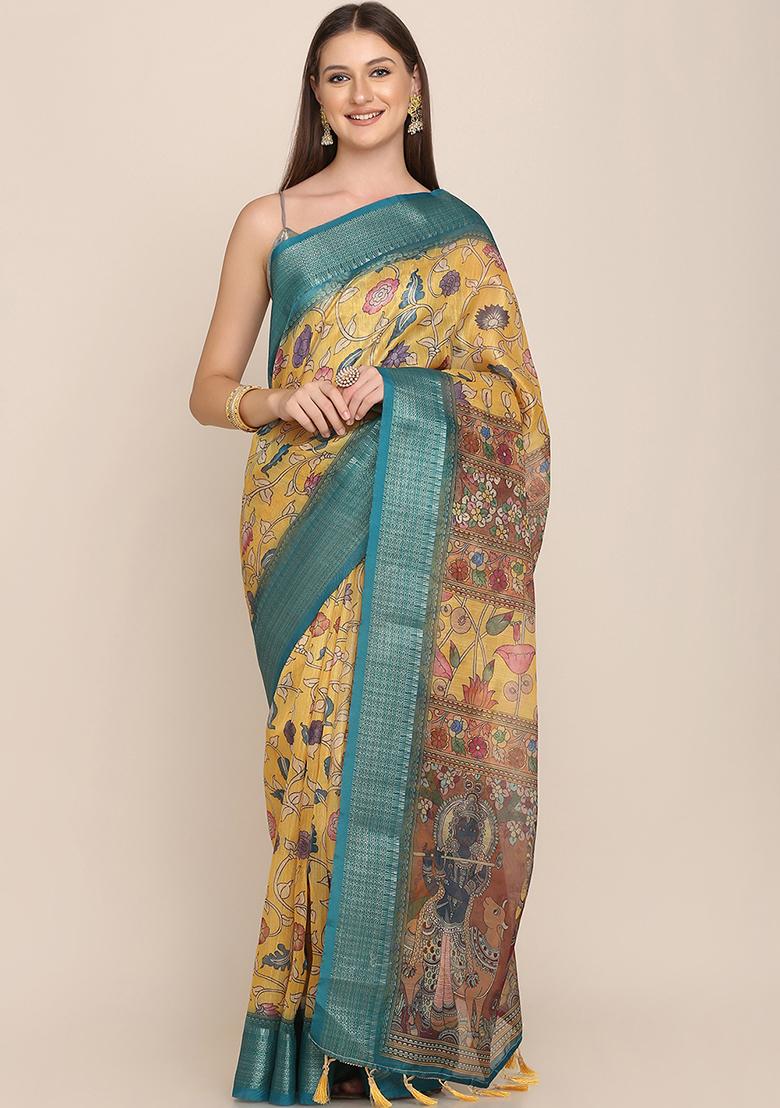 Multicolor Printed Blended Saree Set