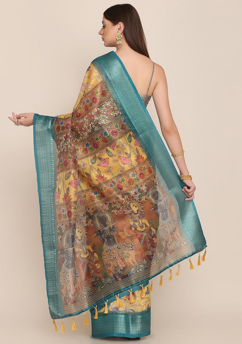 Multicolor Printed Blended Saree Set