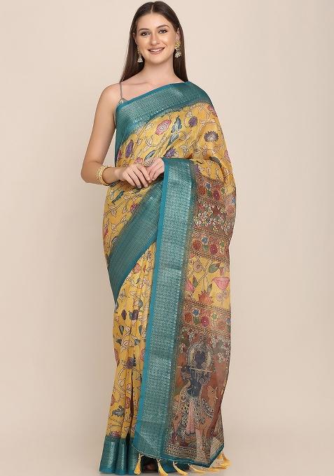 Multicolor Printed Blended Saree Set