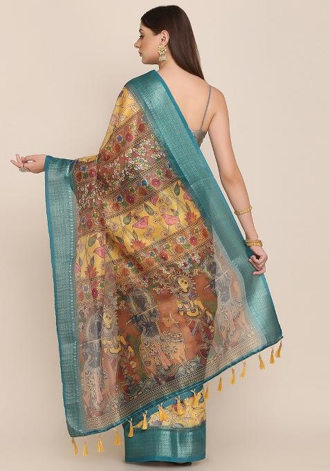 Multicolor Printed Blended Saree Set