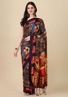 Multicolor Printed Silk Saree Set