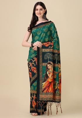 Multicolor Printed Silk Saree Set
