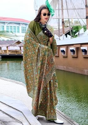 Mahendi Printed Silk Saree Set