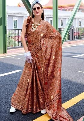 Red Printed Silk Saree Set