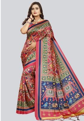 Pink Printed Silk Saree Set