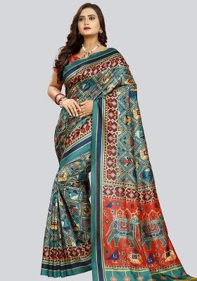 Rama Printed Silk Saree Set
