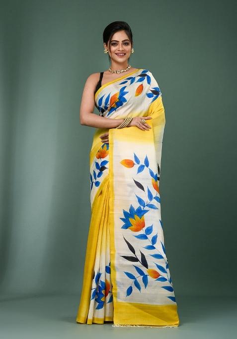 Multicolour Solid Silk Saree Set