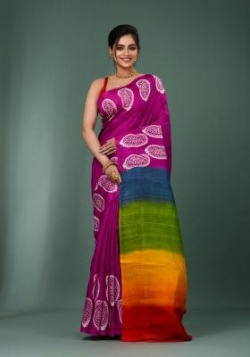 Multicolour Printed Silk Saree Set