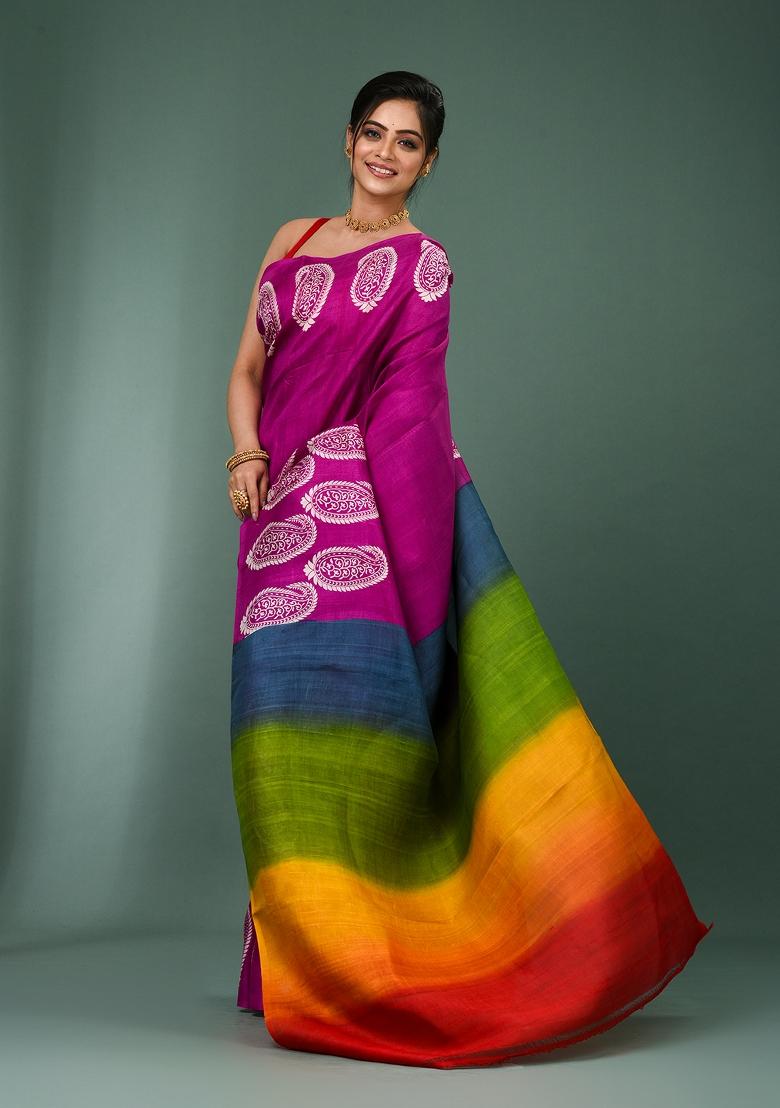 Multicolour Printed Silk Saree Set - Indya