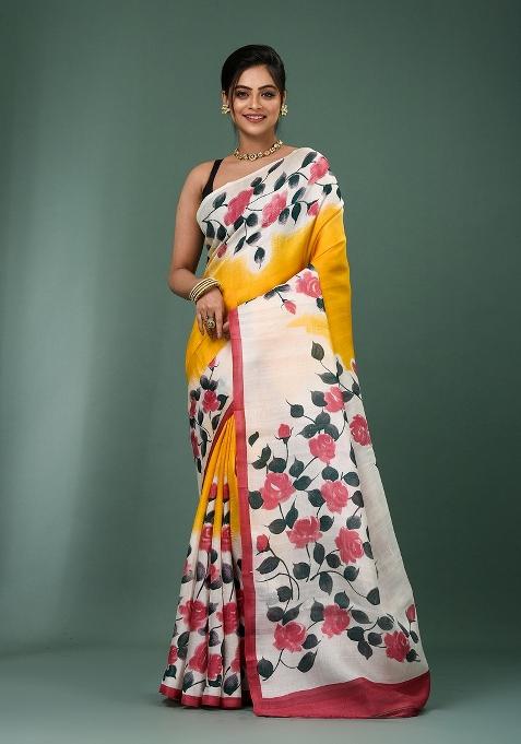 Multicolour Printed Silk Saree Set