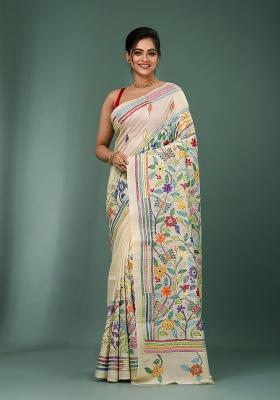 Multicolour Printed Silk Saree Set