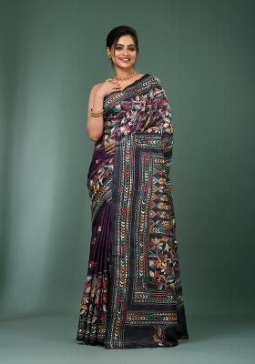 Multicolour Printed Silk Saree Set