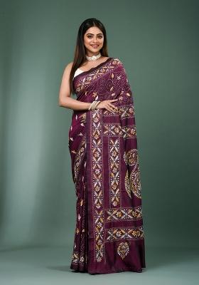 Magenta Printed Silk Saree Set