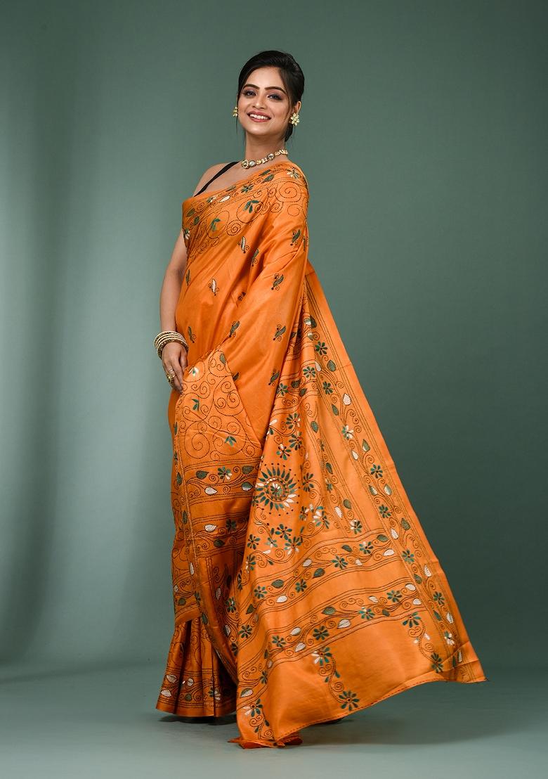 Mustered Printed Silk Saree Set - Indya