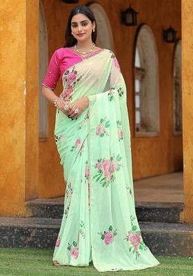 Sky Blue Embroidery Work Silk Saree