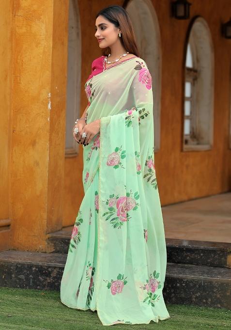 Sky Blue Embroidery Work Silk Saree