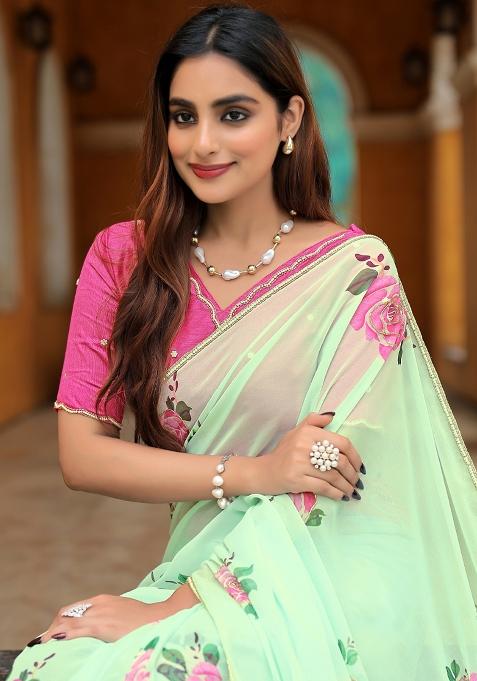 Sky Blue Embroidery Work Silk Saree