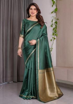 Green Embroidered Kanjivaram Silk Saree Set