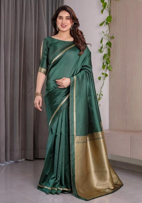 Green Embroidered Kanjivaram Silk Saree Set