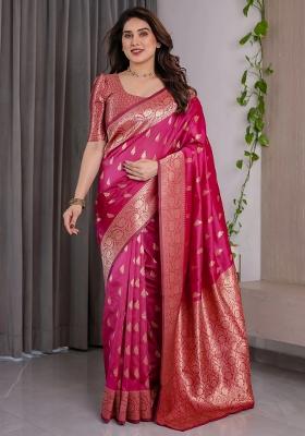 Pink Embroidered Kanjivaram Silk Saree Set